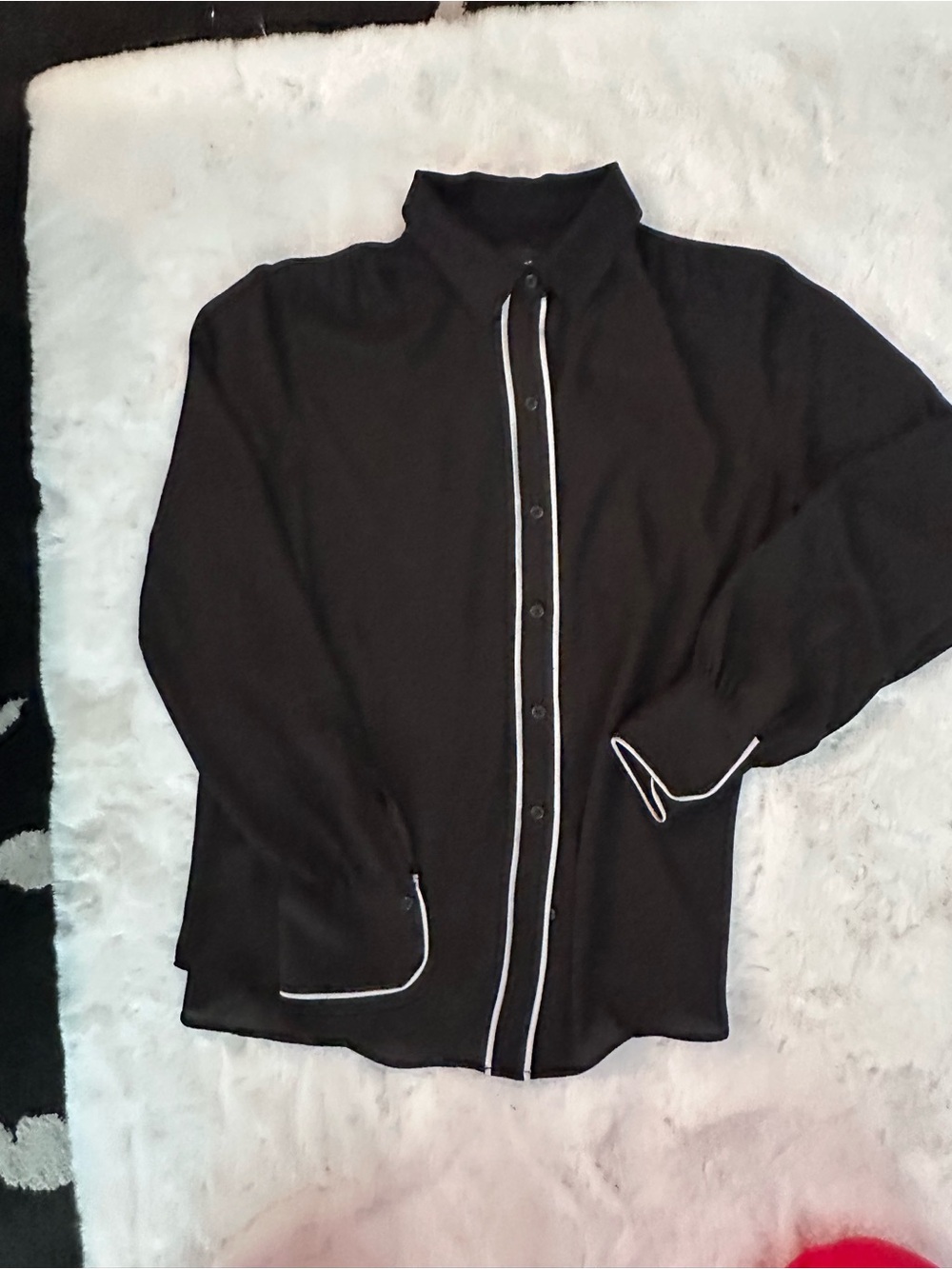 White House Black Market Black button down blouse with White Trim size small